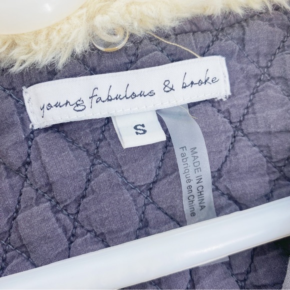 Young, Fabulous And Broke Cropped Bomber Jacket Tencel with Fur Collar - Picture 4 of 10